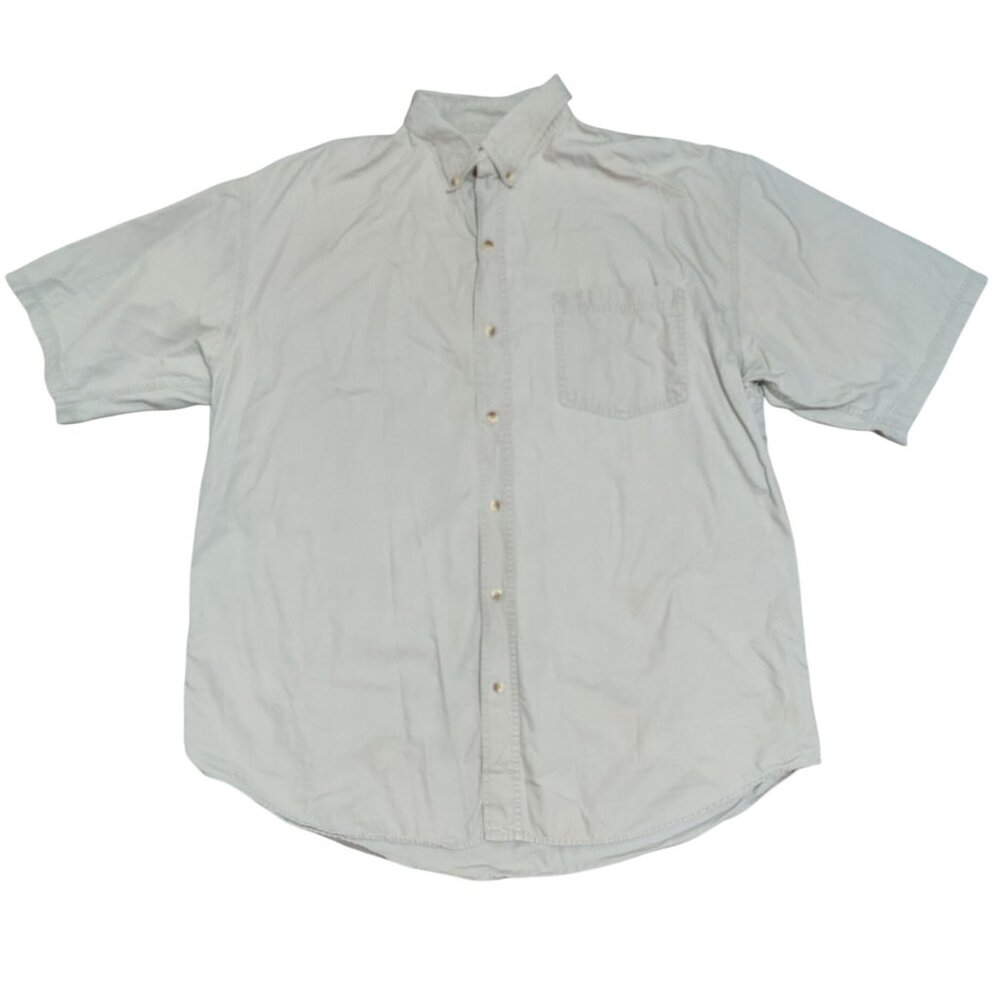 Michael Austin XL Button Down Shirt Olive Grey 100% Cotton Short Sleeve Rugged